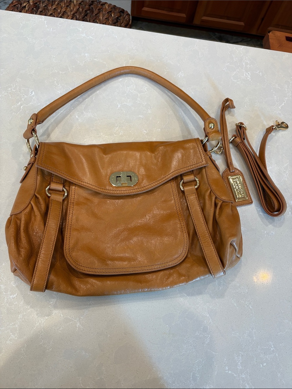 Women’s Badgley Mischa American GlamourTan Leather Bag with Gold Accents